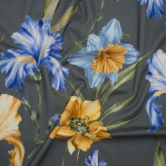 Brushed Cotton Woven – Golden Yellow, Blue and Gray Big Lilies – Mood Exclusive Language of Lilies Print Brushed Cotton Woven – Golden Yellow, Blue and Gray Big Lilies – Mood Exclusive Language of Lilies Print