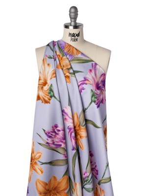 Brushed Cotton Woven – Burnt Orange, Purple and Lavender Big Lilies – Mood Exclusive Language of Lilies Print Brushed Cotton Woven – Burnt Orange, Purple and Lavender Big Lilies – Mood Exclusive Language of Lilies Print