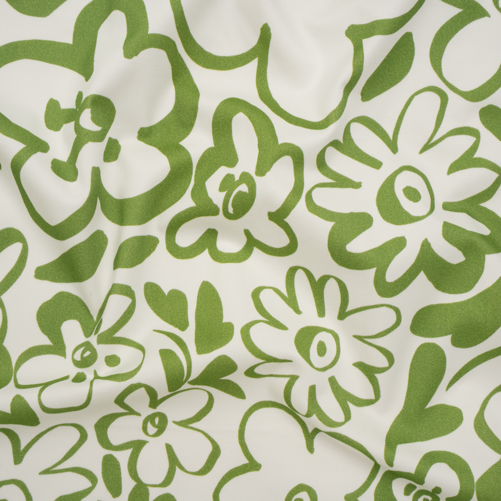 Brushed Cotton Woven – Green and Off White Flower Doodles – Mood Exclusive Sweet Scribbles Print Brushed Cotton Woven – Green and Off White Flower Doodles – Mood Exclusive Sweet Scribbles Print