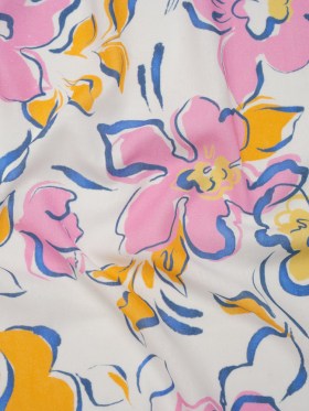 Linen and Rayon Woven – Baby Pink, Light Blue and Creamsicle Ink Brush Flowers – Mood Exclusive Pastel Botanica Print Linen and Rayon Woven – Baby Pink, Light Blue and Creamsicle Ink Brush Flowers – Mood Exclusive Pastel Botanica Print