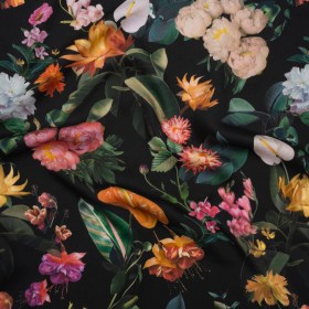 Rayon Challis – Black, Green and Orange Rainforest Flowers – Mood Exclusive Rainforest Reverie Print Rayon Challis – Black, Green and Orange Rainforest Flowers – Mood Exclusive Rainforest Reverie Print