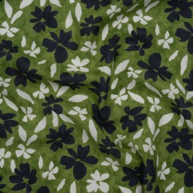 Linen and Rayon Woven – Green, Navy and White Scattered Flowers and Petals – Mood Exclusive Pick-a-Petal Print Linen and Rayon Woven – Green, Navy and White Scattered Flowers and Petals – Mood Exclusive Pick-a-Petal Print