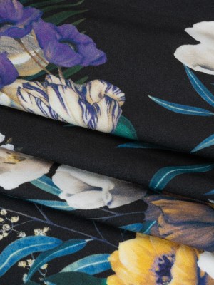 Rayon Challis – Blue, Purple and Yellow Tropical Flowers – Mood Exclusive Island Bloom Print Rayon Challis – Blue, Purple and Yellow Tropical Flowers – Mood Exclusive Island Bloom Print