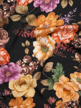 Rayon Challis – Orange, Pink and Black Floral – Mood Exclusive Floral Noir Print Rayon Challis – Orange, Pink and Black Floral – Mood Exclusive Floral Noir Print