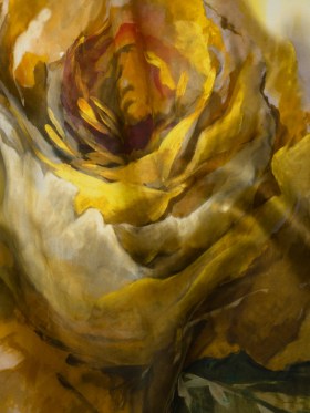 Silk Satin Print Made in Italy – Yellow, Taupe and Olive Green Painterly Florals – Deadstock Silk Satin Print Made in Italy – Yellow, Taupe and Olive Green Painterly Florals – Deadstock