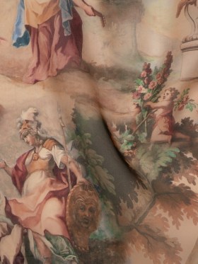 Silk Organza Print Made in Italy – Brown, Beige and Green Classical Scenes – Deadstock Silk Organza Print Made in Italy – Brown, Beige and Green Classical Scenes – Deadstock