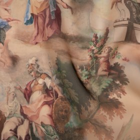 Silk Organza Print Made in Italy – Brown, Beige and Green Classical Scenes – Deadstock Silk Organza Print Made in Italy – Brown, Beige and Green Classical Scenes – Deadstock