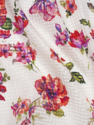 Ruched Silk Blend Striped Dobby Made in Italy – Pink, Ultramarine and Green Floral – Deadstock Ruched Silk Blend Striped Dobby Made in Italy – Pink, Ultramarine and Green Floral – Deadstock