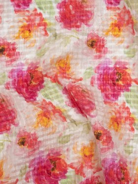 Ruched Silk Blend Striped Dobby Made in Italy – Hot Pink, Golden Yellow and Sage Green Soft Florals – Deadstock Ruched Silk Blend Striped Dobby Made in Italy – Hot Pink, Golden Yellow and Sage Green Soft Florals – Deadstock