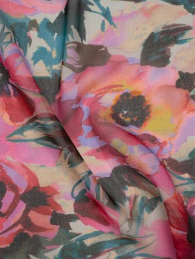 Silk Chiffon Print Made in Italy – Teal, Fuchsia and Peach Watercolor Blooms – Deadstock Silk Chiffon Print Made in Italy – Teal, Fuchsia and Peach Watercolor Blooms – Deadstock