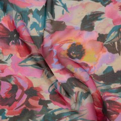 Silk Chiffon Print Made in Italy – Teal, Fuchsia and Peach Watercolor Blooms – Deadstock Silk Chiffon Print Made in Italy – Teal, Fuchsia and Peach Watercolor Blooms – Deadstock