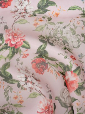 Silk Organza Print Made in Italy – Baby Pink, Coral and Green Floral – Deadstock Silk Organza Print Made in Italy – Baby Pink, Coral and Green Floral – Deadstock