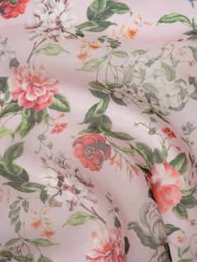 Silk Organza Print Made in Italy – Baby Pink, Coral and Green Floral – Deadstock Silk Organza Print Made in Italy – Baby Pink, Coral and Green Floral – Deadstock