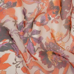 Lightweight Silk Organza Print Made in Italy – Orange, Purple and Burgundy Lilies and Flowers Lightweight Silk Organza Print Made in Italy – Orange, Purple and Burgundy Lilies and Flowers