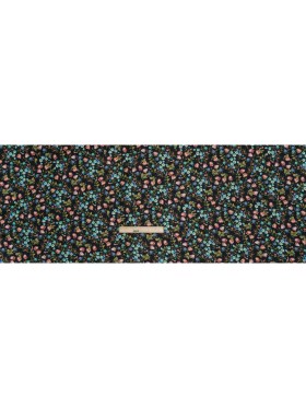 Crepe Like Silk Woven Print Made in Italy – Black, Pink and Sky Blue Little Flowers – Deadstock Crepe Like Silk Woven Print Made in Italy – Black, Pink and Sky Blue Little Flowers – Deadstock