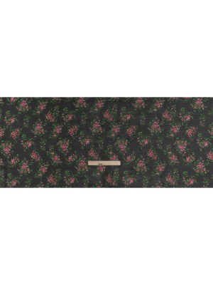 Silk Voile Print Made in Italy – Black, Green and Pink Flower Bunches – Deadstock Silk Voile Print Made in Italy – Black, Green and Pink Flower Bunches – Deadstock