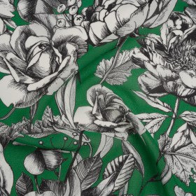 Lightweight Silk Pique Print Made in Italy – Kelly Green, Black and White Flowers – Deadstock Lightweight Silk Pique Print Made in Italy – Kelly Green, Black and White Flowers – Deadstock