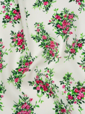 Silk Georgette Print – Pink, Green and Ivory Flower Bunches – Deadstock Silk Georgette Print – Pink, Green and Ivory Flower Bunches – Deadstock