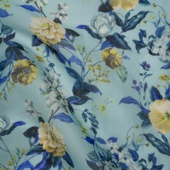 Slubbed Raw Silk Organza Print Made in Italy – Sky Blue, Ultramarine and Yellow Floral – Deadstock Slubbed Raw Silk Organza Print Made in Italy – Sky Blue, Ultramarine and Yellow Floral – Deadstock