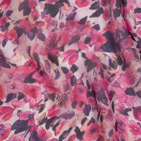 Silk Birdseye Pique Voile Print Made in Italy – Pink, Dark Purple and Lavender Watercolor Roses – Deadstock Silk Birdseye Pique Voile Print Made in Italy – Pink, Dark Purple and Lavender Watercolor Roses – Deadstock