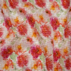 Ruched Silk Blend Striped Dobby Made in Italy – Magenta, Orange and Light Green Floral – Deadstock Ruched Silk Blend Striped Dobby Made in Italy – Magenta, Orange and Light Green Floral – Deadstock