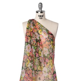 Silk Voile Print Made in Italy – Pink, Yellow and Green Flower Garden – Deadstock Silk Voile Print Made in Italy – Pink, Yellow and Green Flower Garden – Deadstock