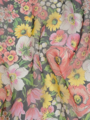 Silk Voile Print Made in Italy – Pink, Yellow and Green Flower Garden – Deadstock Silk Voile Print Made in Italy – Pink, Yellow and Green Flower Garden – Deadstock