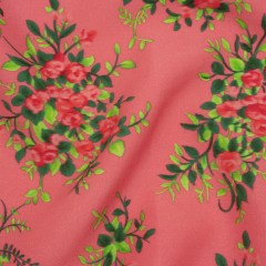 Silk Woven Print Made in Italy – Rose Pink, Red and Green Flower Bunches – Deadstock Silk Woven Print Made in Italy – Rose Pink, Red and Green Flower Bunches – Deadstock