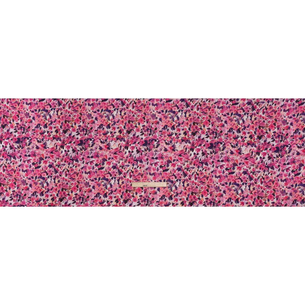 Silk Georgette Print Made in Italy – Pink, Dark Purple and Lavender Watercolor Roses – Deadstock Silk Georgette Print Made in Italy – Pink, Dark Purple and Lavender Watercolor Roses – Deadstock