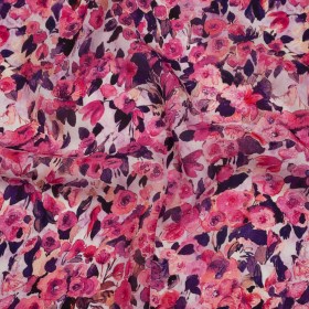 Silk Georgette Print Made in Italy – Pink, Dark Purple and Lavender Watercolor Roses – Deadstock Silk Georgette Print Made in Italy – Pink, Dark Purple and Lavender Watercolor Roses – Deadstock