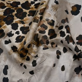 Silk Satin Print Made in Italy – Brown, Beige and Gray Painted Animal Spots – Deadstock Silk Satin Print Made in Italy – Brown, Beige and Gray Painted Animal Spots – Deadstock