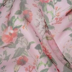 Silk Organza Print Made in Italy – Bubblegum Pink, Rose and Green Floral – Deadstock Silk Organza Print Made in Italy – Bubblegum Pink, Rose and Green Floral – Deadstock