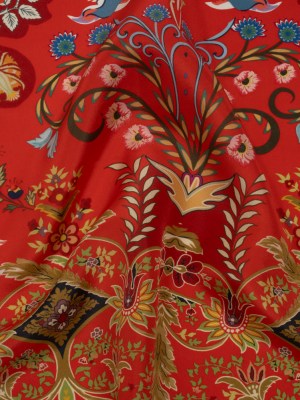 China Silk/Silk Habotai Print Made in Italy – Red, Green and Golden Yellow Flowers and Crests – Deadstock China Silk/Silk Habotai Print Made in Italy – Red, Green and Golden Yellow Flowers and Crests – Deadstock