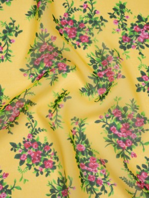 Silk Chiffon Print Made in Italy – Sunny Yellow, Green and Pink Flower Bunches – Deadstock Silk Chiffon Print Made in Italy – Sunny Yellow, Green and Pink Flower Bunches – Deadstock