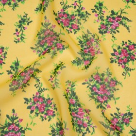 Silk Chiffon Print Made in Italy – Sunny Yellow, Green and Pink Flower Bunches – Deadstock Silk Chiffon Print Made in Italy – Sunny Yellow, Green and Pink Flower Bunches – Deadstock