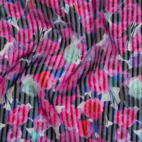 Satin Stripe Silk Dobby Print Made in Italy – Fuchsia, Blue and Dark Teal Painterly Flower Field – Deadstock Satin Stripe Silk Dobby Print Made in Italy – Fuchsia, Blue and Dark Teal Painterly Flower Field – Deadstock
