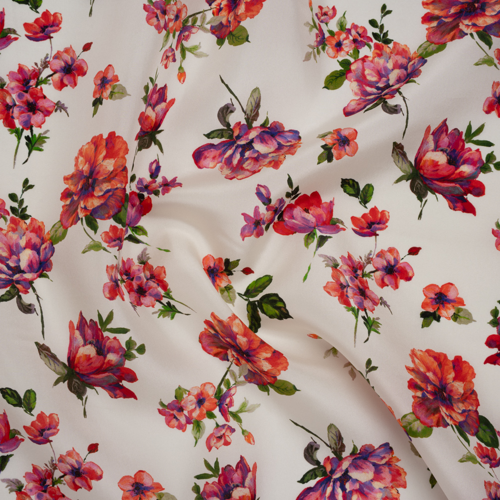 China Silk/Silk Habotai Print Made in Italy – Pink, Ultramarine and Ivory Scattered Flowers – Deadstock China Silk/Silk Habotai Print Made in Italy – Pink, Ultramarine and Ivory Scattered Flowers – Deadstock