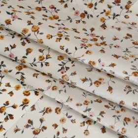 Charmeuse-Backed Silk Print Made in Italy – Ivory, Burnt Orange and Pink Little Flower Vines – Deadstock Charmeuse-Backed Silk Print Made in Italy – Ivory, Burnt Orange and Pink Little Flower Vines – Deadstock