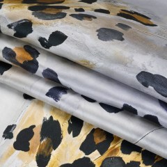 Light Silk Twill Print Made in Italy – Yellow Ochre, Brown and Black Painted Animal Spots – Deadstock Light Silk Twill Print Made in Italy – Yellow Ochre, Brown and Black Painted Animal Spots – Deadstock
