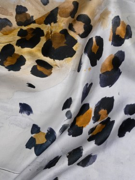 Light Silk Twill Print Made in Italy – Yellow Ochre, Brown and Black Painted Animal Spots – Deadstock Light Silk Twill Print Made in Italy – Yellow Ochre, Brown and Black Painted Animal Spots – Deadstock