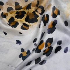 Light Silk Twill Print Made in Italy – Yellow Ochre, Brown and Black Painted Animal Spots – Deadstock Light Silk Twill Print Made in Italy – Yellow Ochre, Brown and Black Painted Animal Spots – Deadstock