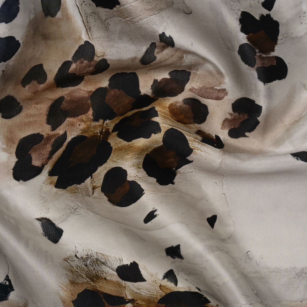 Silk Twill Print Made in Italy – Brown, Beige and Gray Painted Animal Spots – Deadstock Silk Twill Print Made in Italy – Brown, Beige and Gray Painted Animal Spots – Deadstock