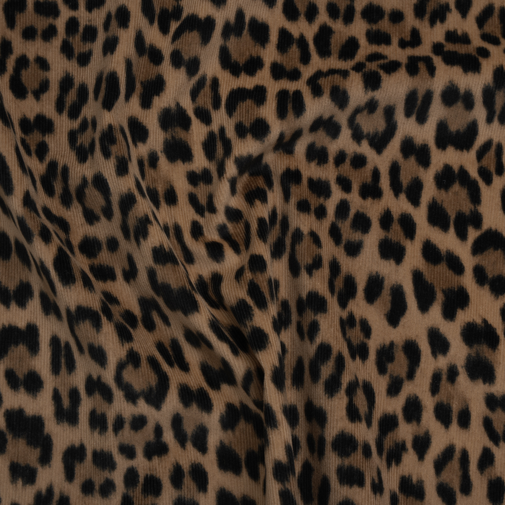 Stretch Cotton Corduroy Print Made in Italy – Beige, Taupe and Black Cheetah Spots – Deadstock Stretch Cotton Corduroy Print Made in Italy – Beige, Taupe and Black Cheetah Spots – Deadstock