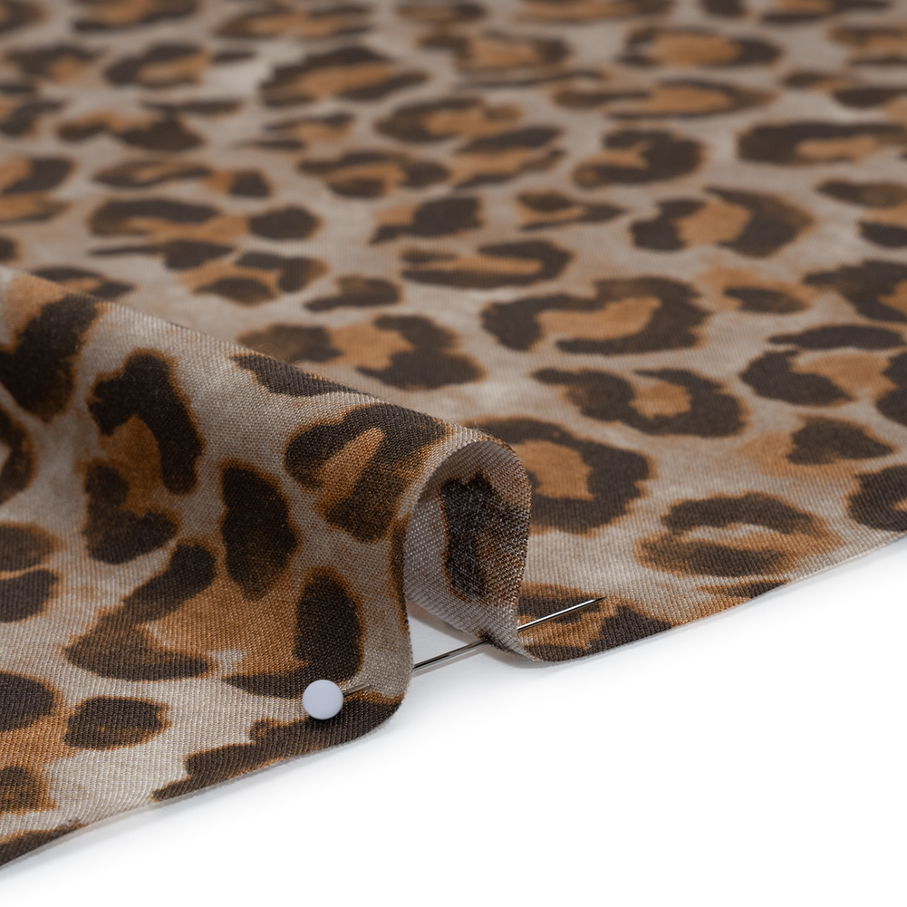 Rayon Woven Print Made in Italy - Greige, Tan and Dark Brown Cheetah Spots - Deadstock
