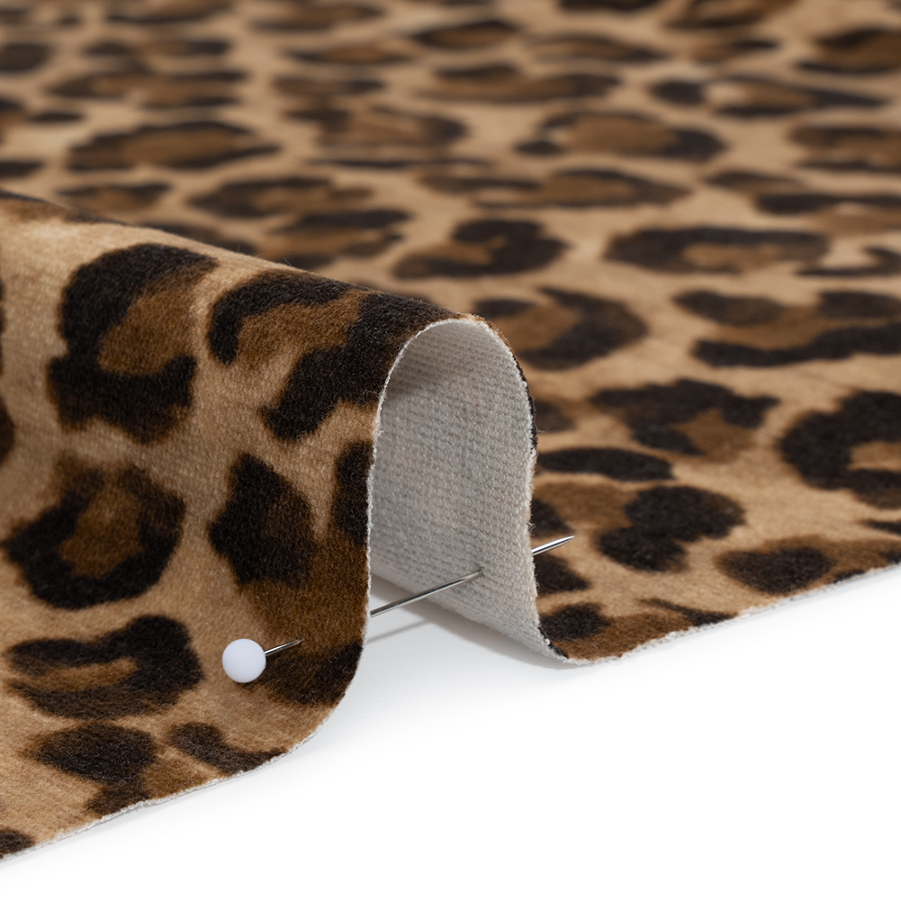 Stretch Cotton Velveteen Print Made in Italy – Tan, Brown and Black Cheetah Spots – Deadstock Stretch Cotton Velveteen Print Made in Italy – Tan, Brown and Black Cheetah Spots – Deadstock