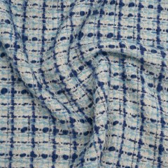 Metallic Wool Blend Boucle Tweed Made in Italy – White, Sky Blue and Cobalt Checks Metallic Wool Blend Boucle Tweed Made in Italy – White, Sky Blue and Cobalt Checks