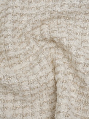 Metallic Wool Blend Boucle Tweed Made in Italy – Antique White and Gold Checks Metallic Wool Blend Boucle Tweed Made in Italy – Antique White and Gold Checks
