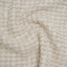 Metallic Wool Blend Boucle Tweed Made in Italy – Antique White and Gold Checks Metallic Wool Blend Boucle Tweed Made in Italy – Antique White and Gold Checks