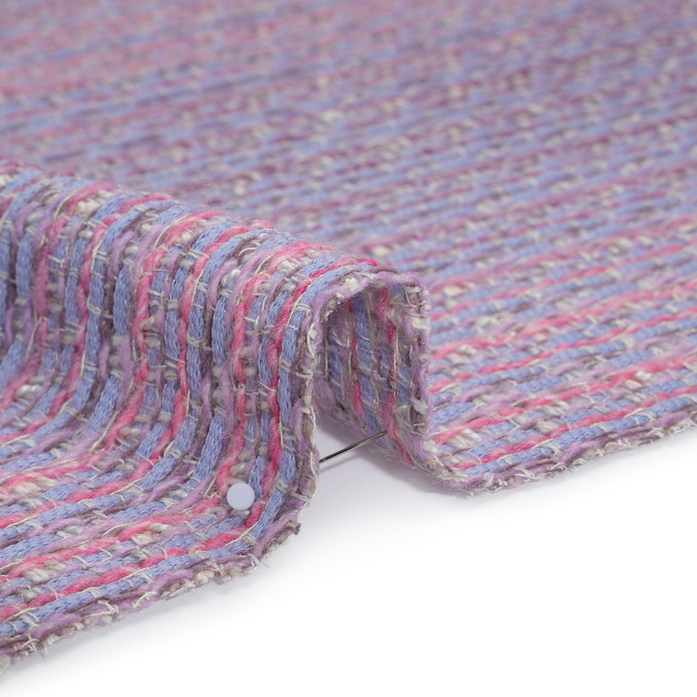 Wool Blend Tweed Woven Made in Italy – Lavender, Baby Blue and Orchid Pink Stripes – Deadstock Wool Blend Tweed Woven Made in Italy – Lavender, Baby Blue and Orchid Pink Stripes – Deadstock