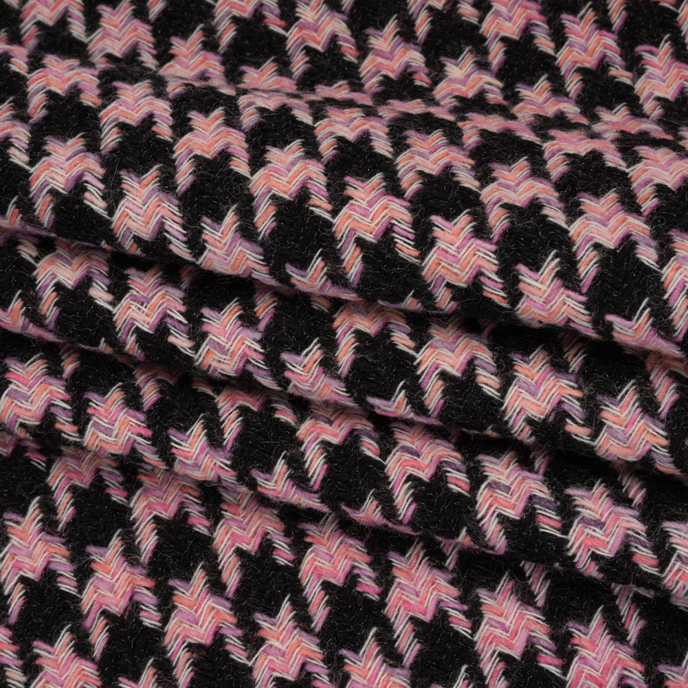Wool Blend Tweed Twill Made in Italy – Brown, Pink and Creamsicle Houndstooth Wool Blend Tweed Twill Made in Italy – Brown, Pink and Creamsicle Houndstooth
